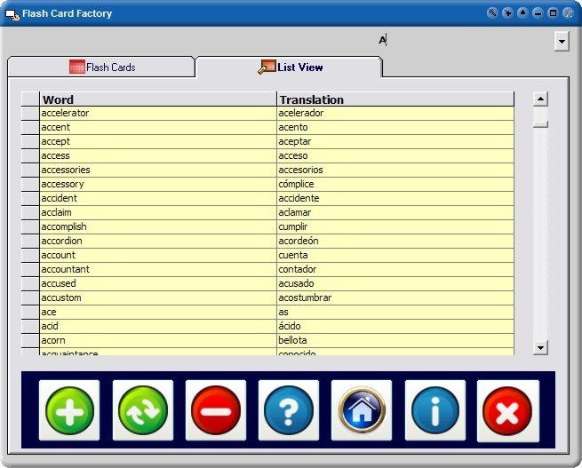 Flash card list view