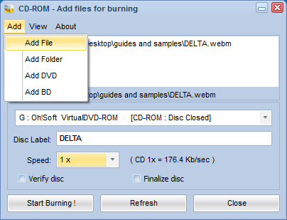 Adding Data to Burn to Disc