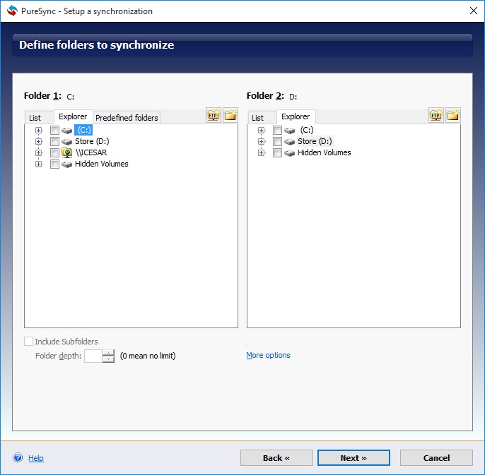 Wizard- Define folders to sinchronize