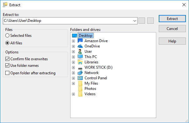 Selecting Destination Folder for Extracted Data
