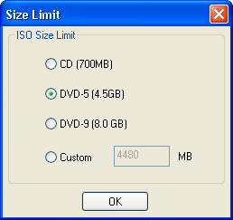 Size Limit window