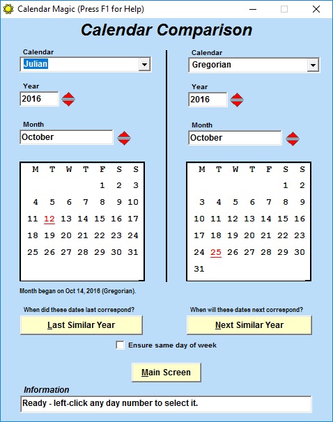 Calendar Comparison