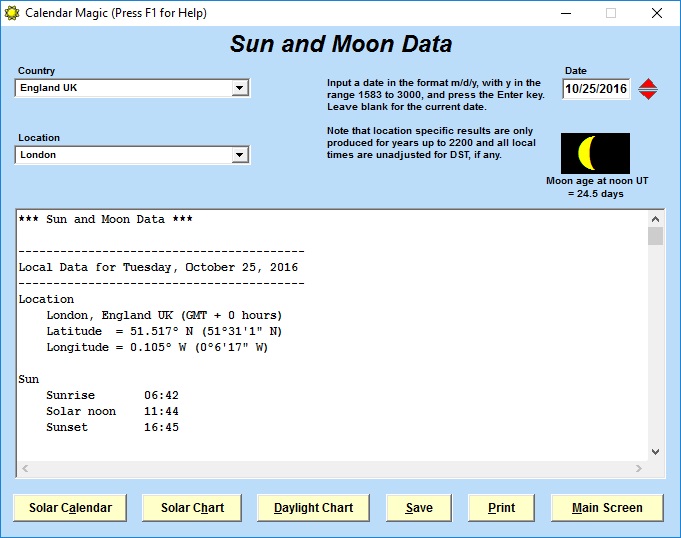 Sun and Moon Data