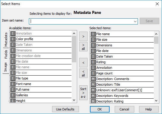 Metadata Selection