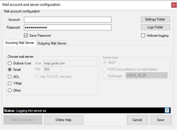 Mail Account and Server Configuration