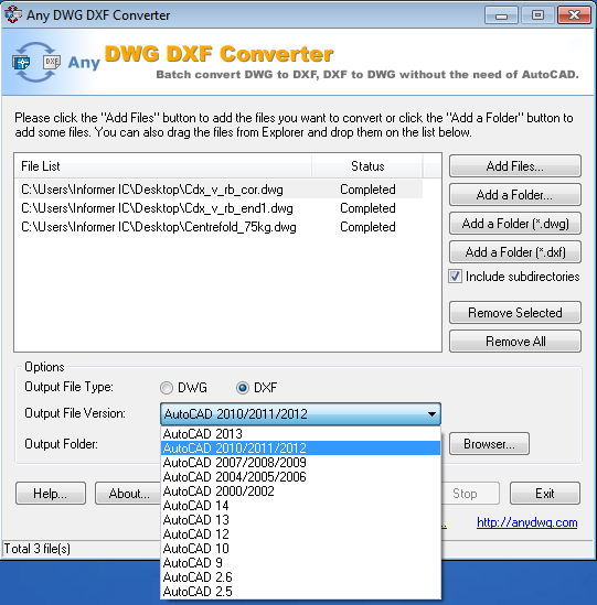 Output File Version Selection