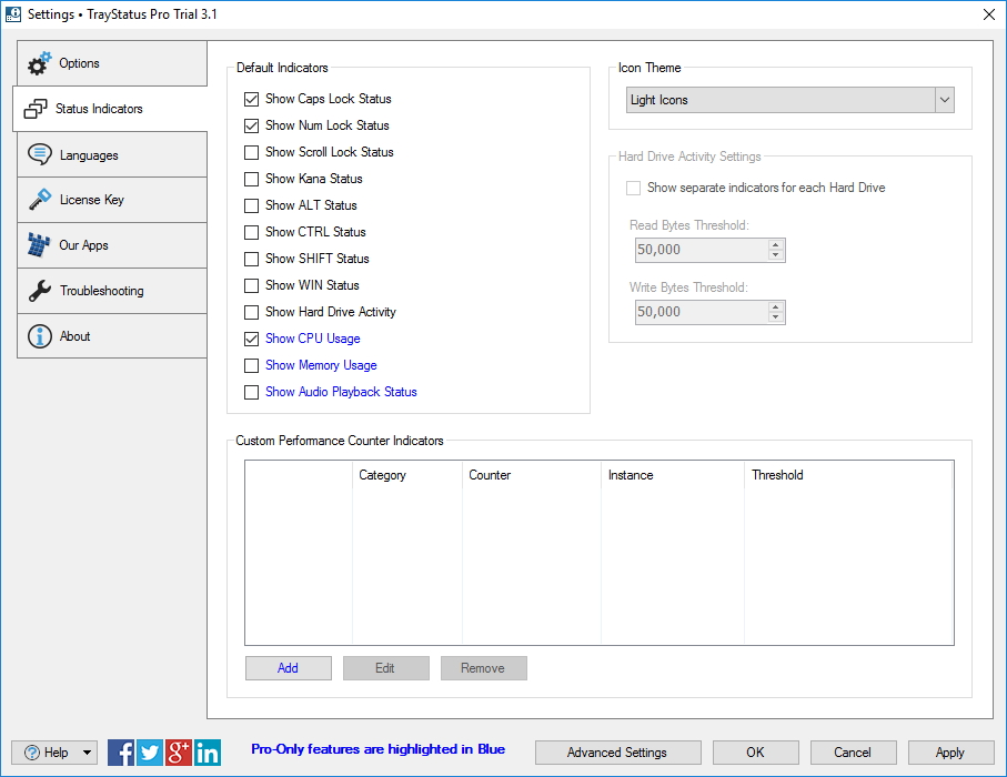 Configuring Status Indicators Settings