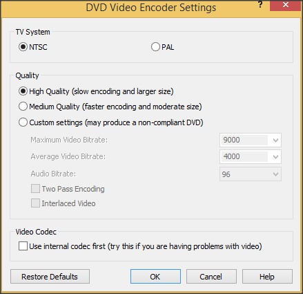 DVD Video Encoder Settings