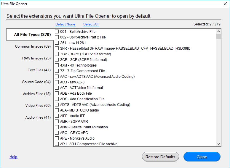 File Associations Window