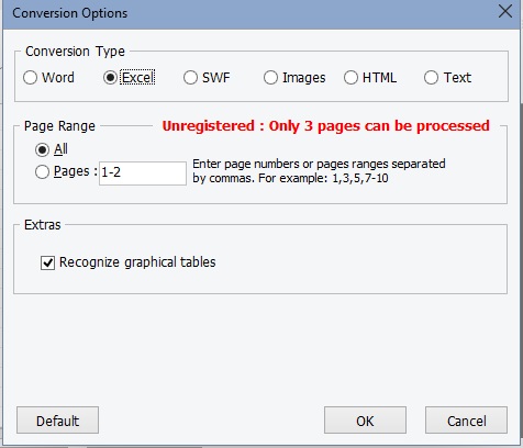 Excel Conversion Options