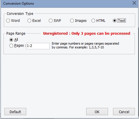 Text Conversion Options