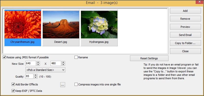 Image Emailing Window