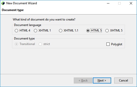New Document Wizard