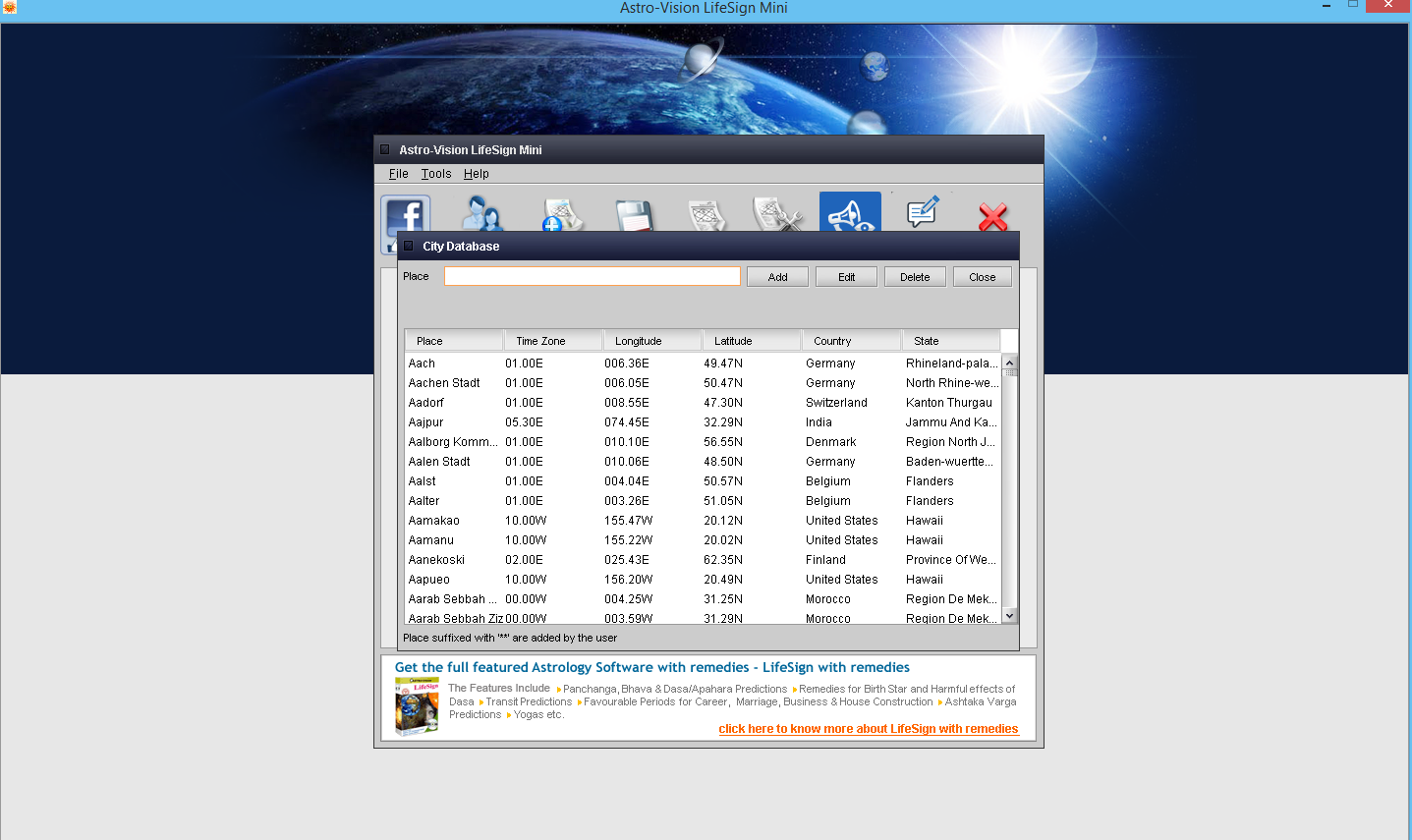 City database window