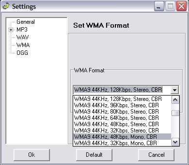 WMA settings
