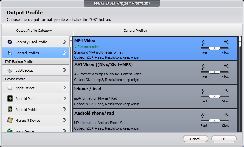 Selecting Output Profile