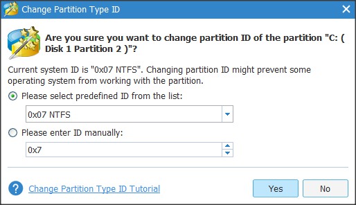 Change the Partition Type and ID Wizard