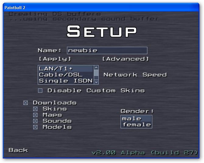 Multiplayer setup screen