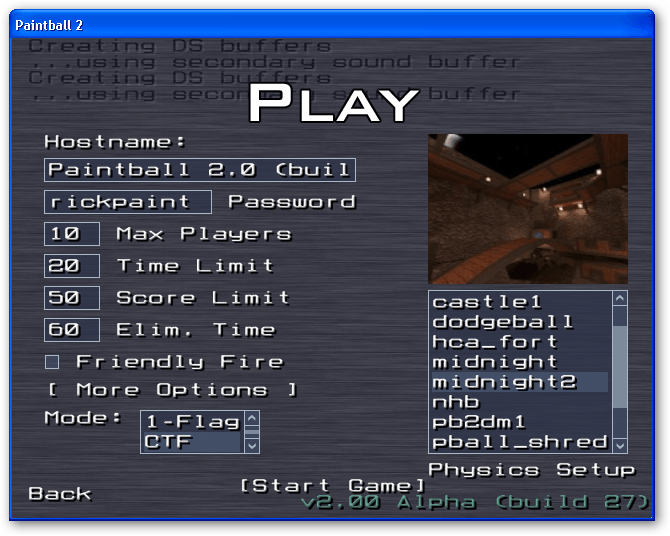 Play options screen