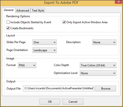 Export to PDF Dialog