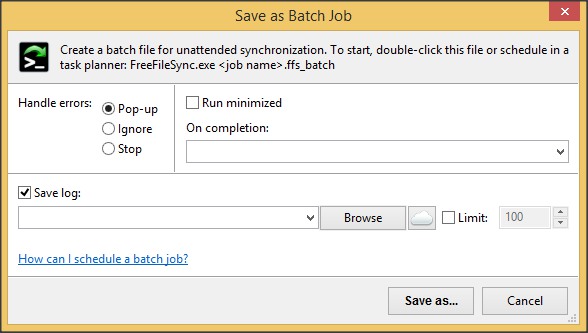 Save as Batch Job Dialog