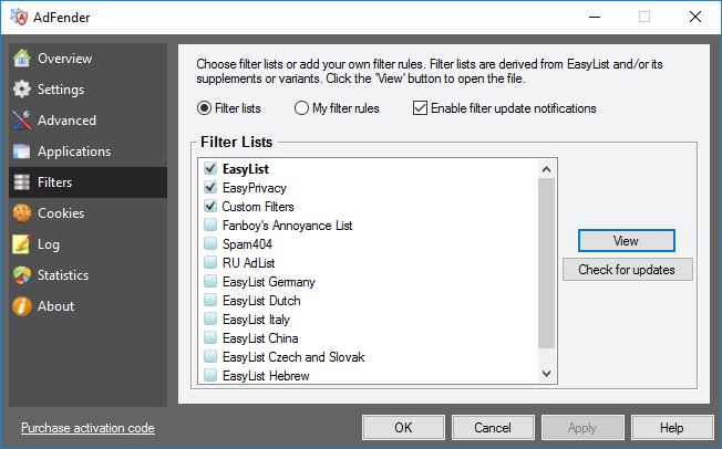 Filters Window