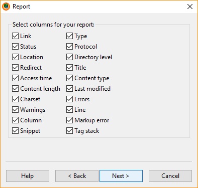 HTML Checker Report Options