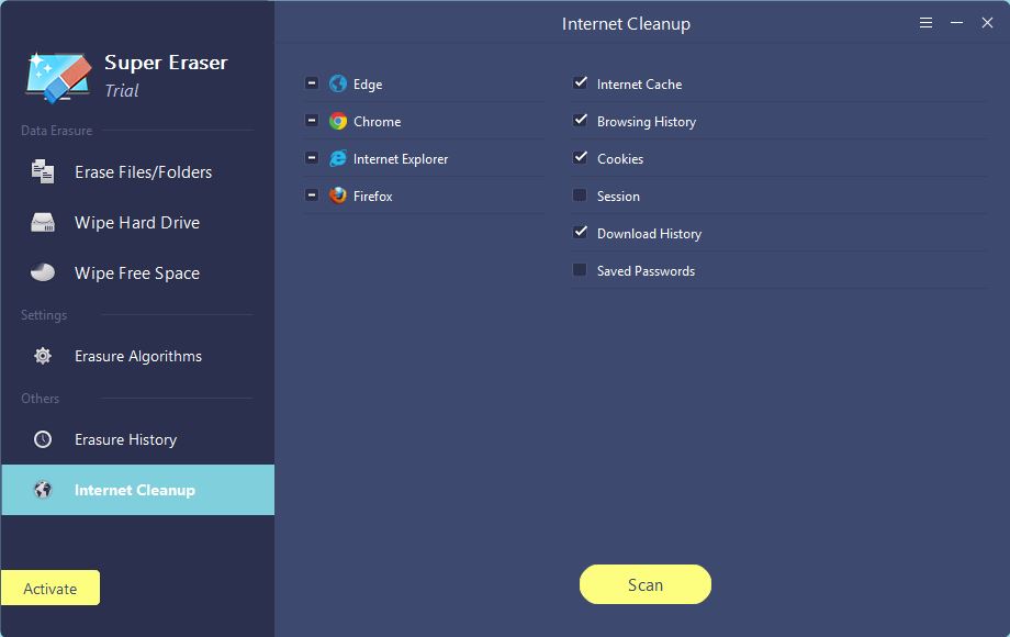 Configuring Internet Cleanup Settings