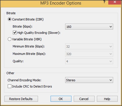 MP3 Encoder Options Window