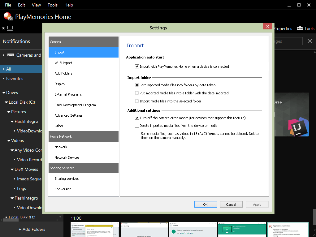 Settings menu