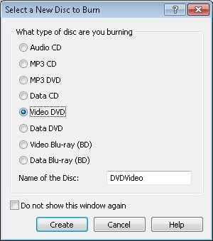 Select a New Disc to Burn