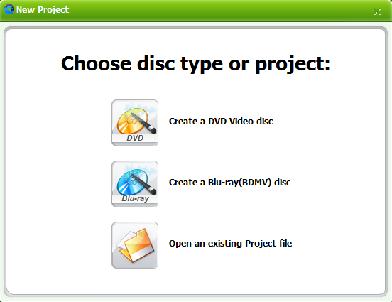 Choose project menu