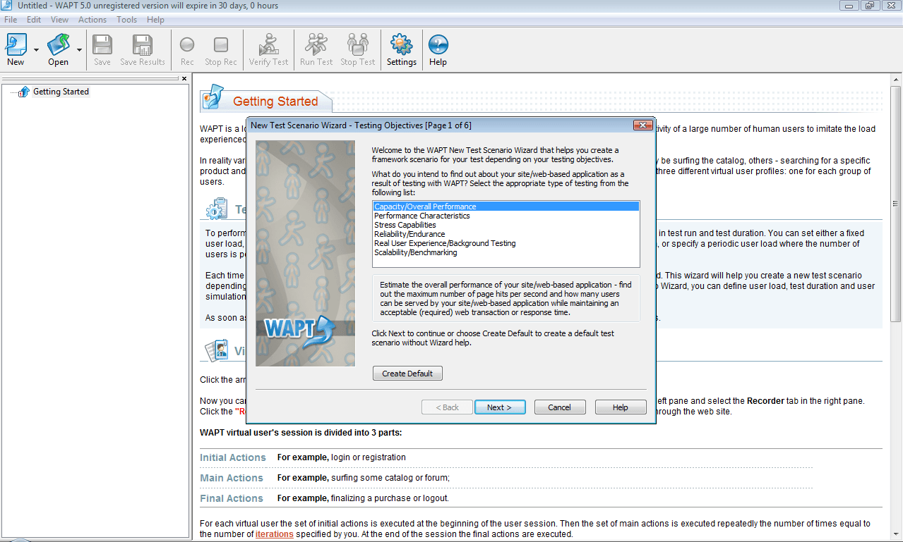 new test scenario wizard