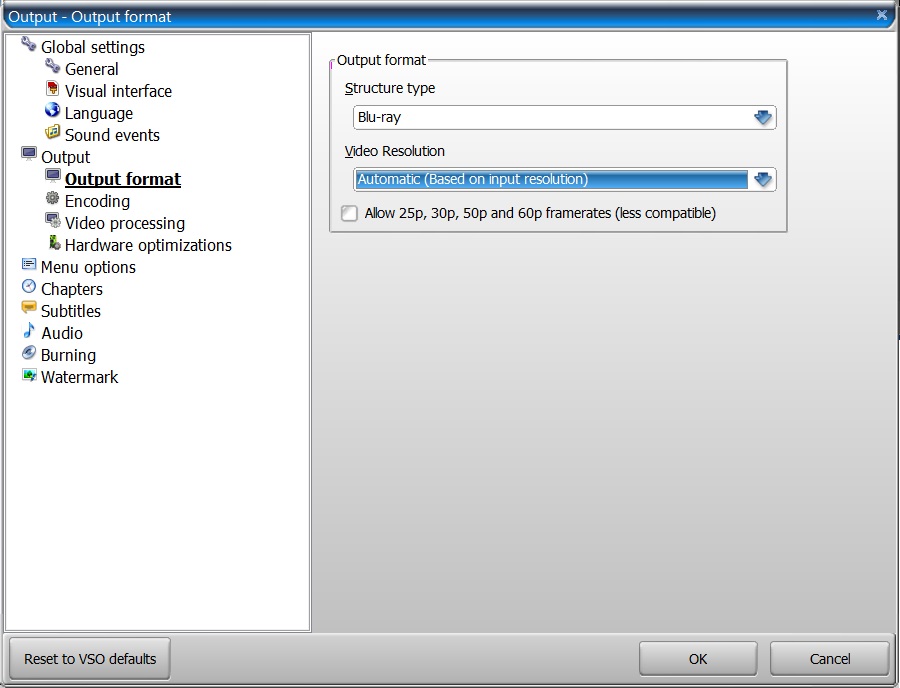 Output Format Settings