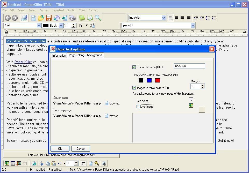 Hypertext Options Dialog