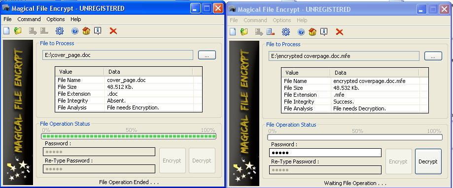 Encryption and Decryption Screens