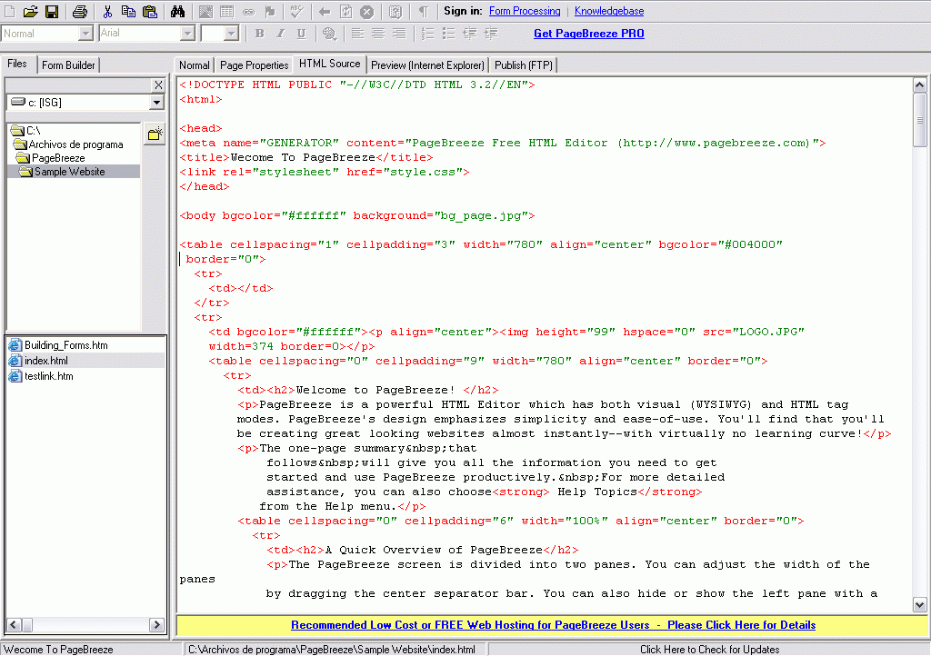 HTML code window