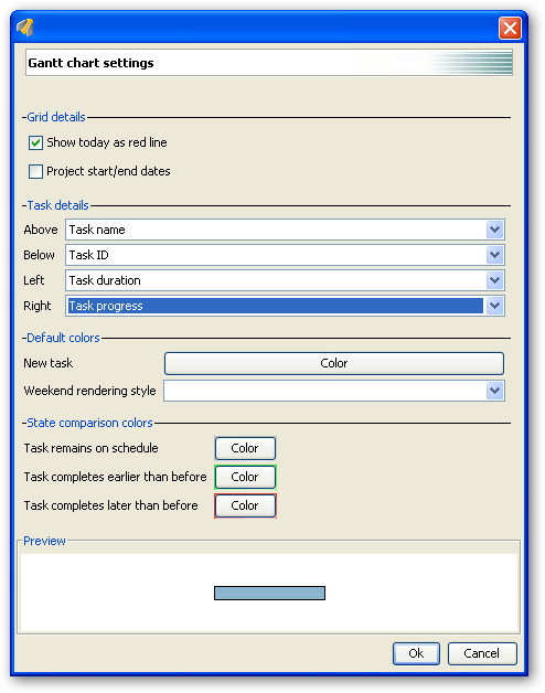 Gannt chart settings