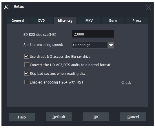 Blu-ray setting