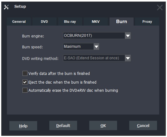 Burn setting