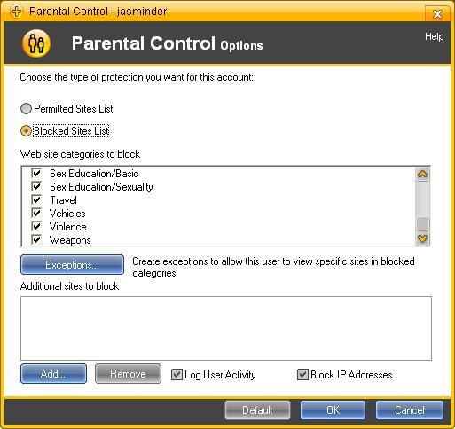 Parental control settings