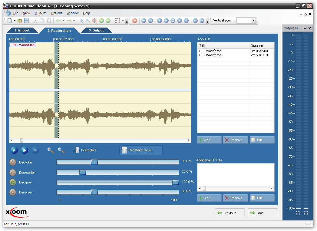 Importing an audio file with the wizard