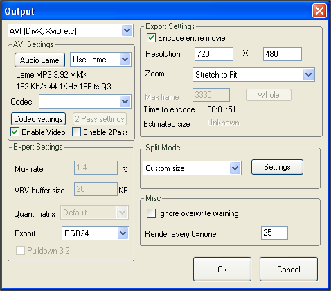 Output Settings Window