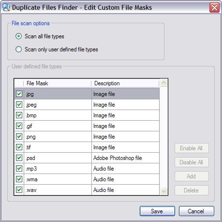 Scan File types option