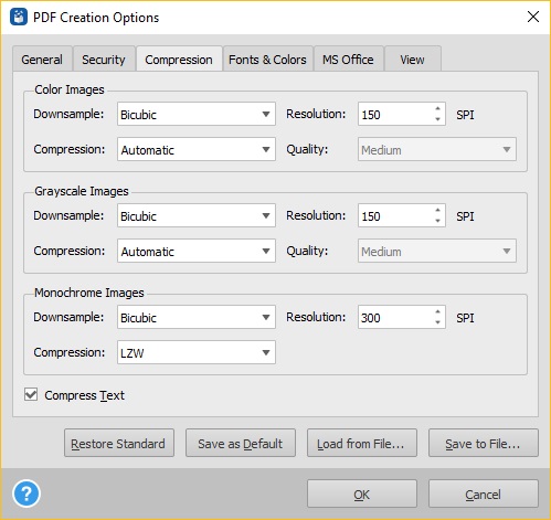 Create PDF Options