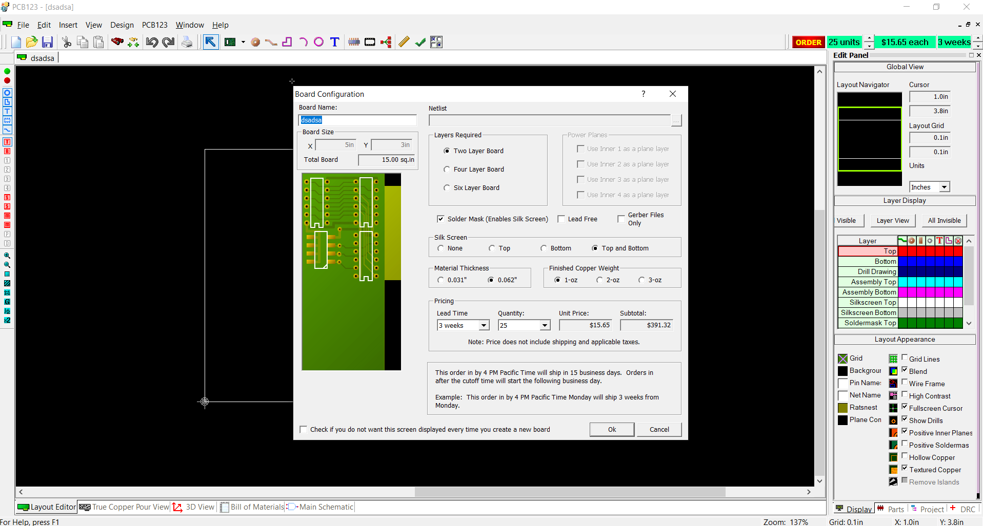 Configuration window