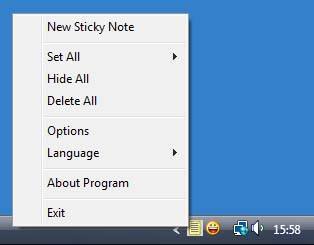 Sticky Notes Manager icon and menu
