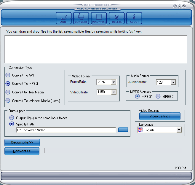 Convert to mpeg options