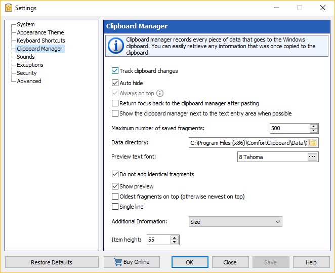 Clipboard Manager Settings