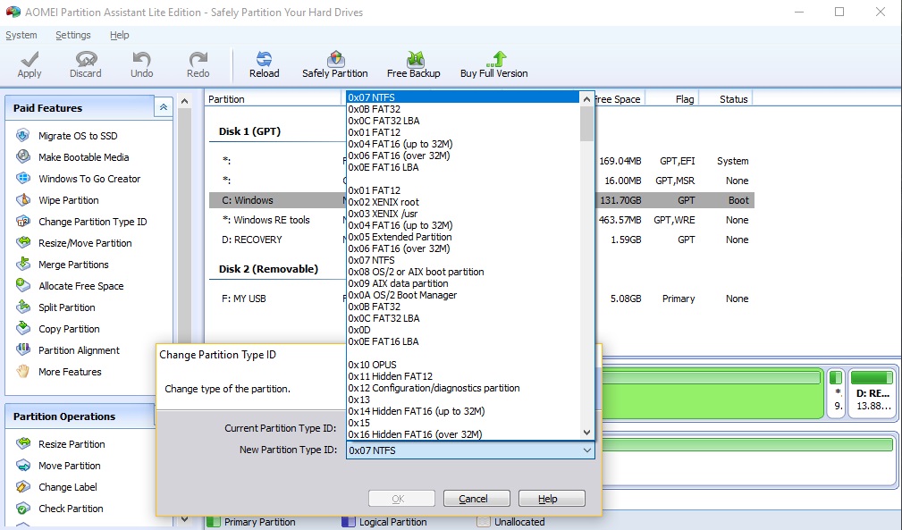 Chage Partition Type ID